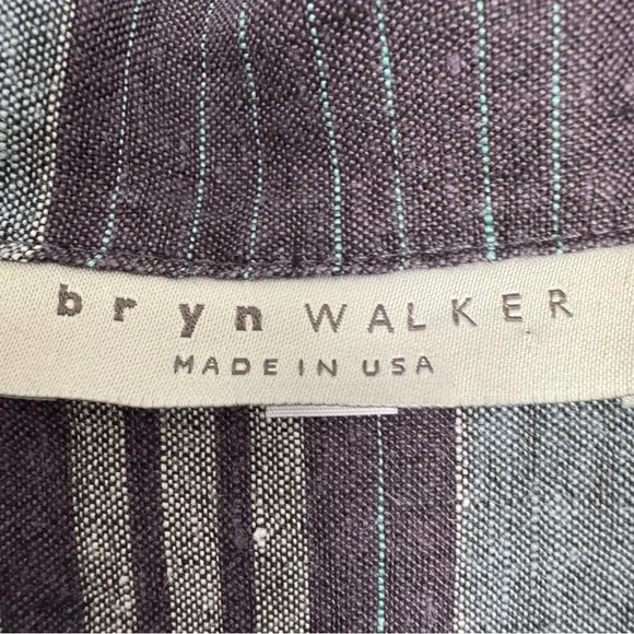 Bryn Walker Linen Shirt Women’s Medium Oversized Blue Stripe Pearl Made In USA - Picture 6 of 13